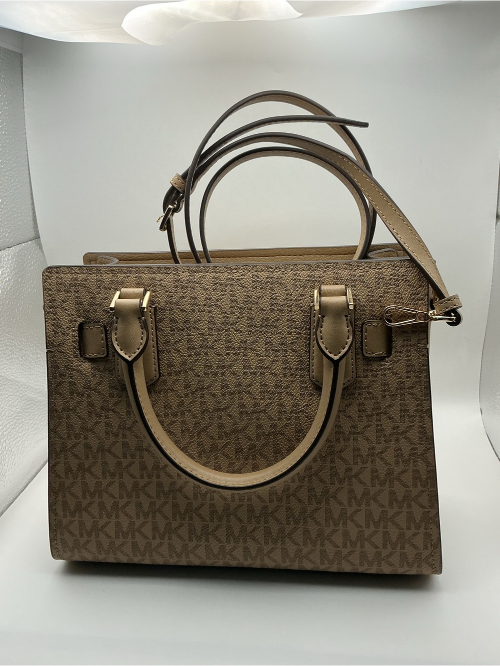 Michael Kors Hamilton Small Satchel Camel MK Logo NWT - Picture 4 of 9